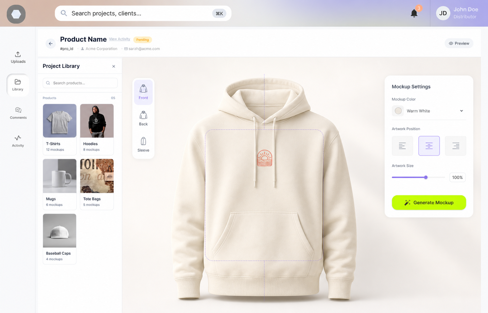 PromoPlus hoodie mockup editor with product-side controls